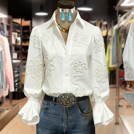 Élora™ | Blouse décontractée florale à col châle