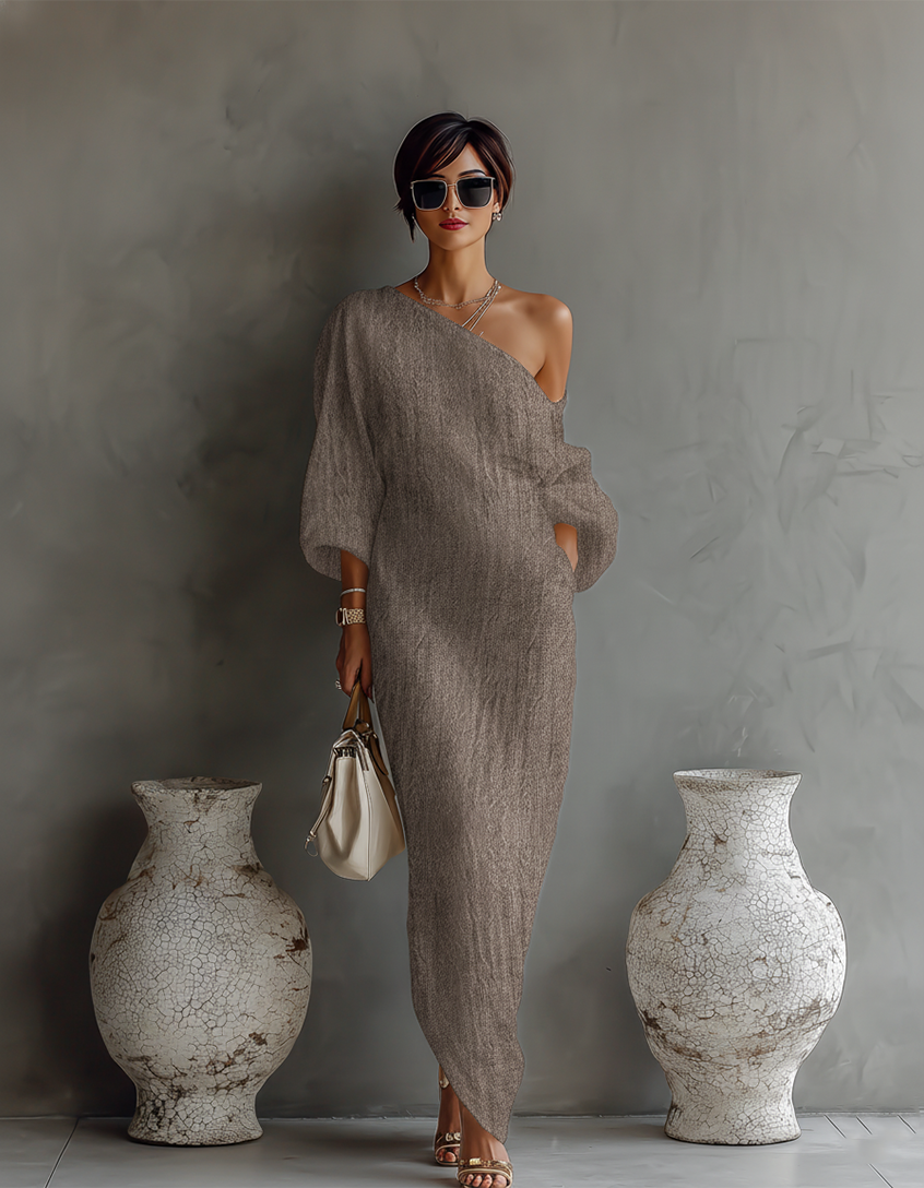 Hannelore™ | Robe Maxi Coton-Lin Épaule Découverte