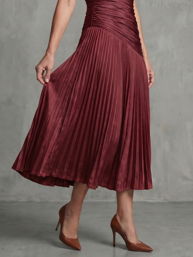 Salma™ | Robe midi rayée plissée