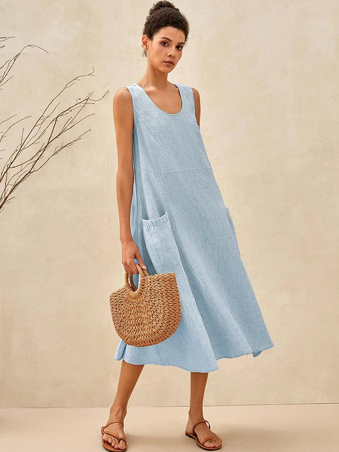 Amandine™ | Robe de plage en lin coupe évasée