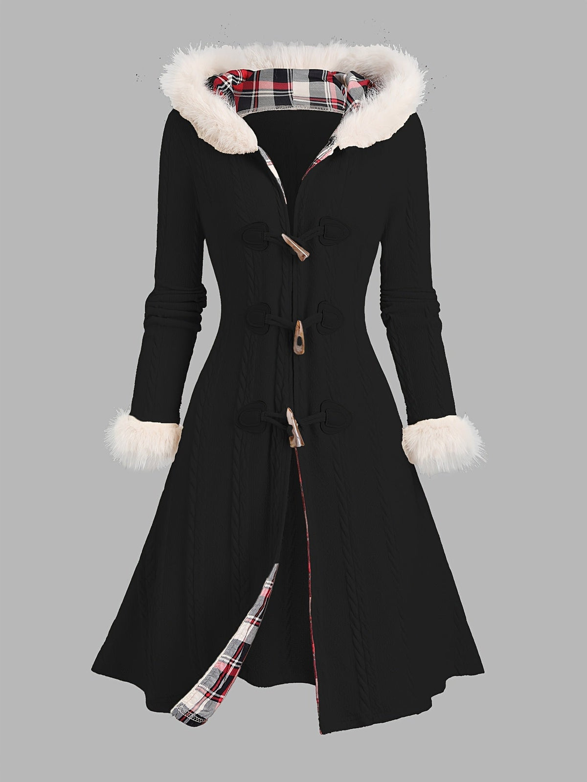 Nadia | Manteau long à capuche bordée de fourrure