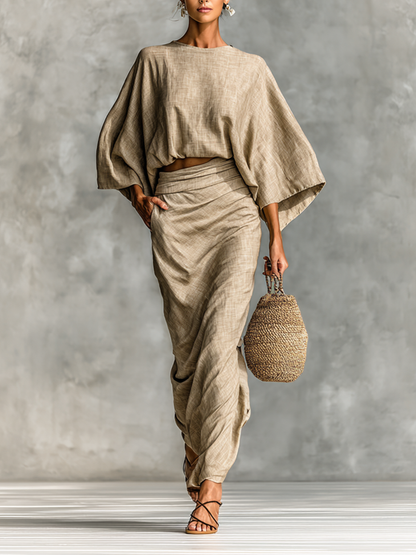 Orlena™ | Ensemble 2 Pièces Coton-Lin Avec Jupe Longue