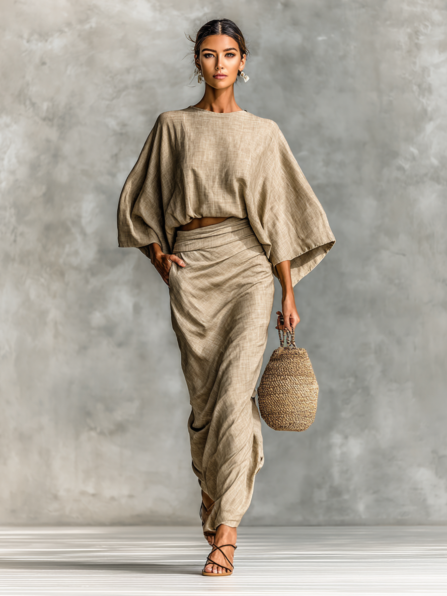 Orlena™ | Ensemble 2 Pièces Coton-Lin Avec Jupe Longue