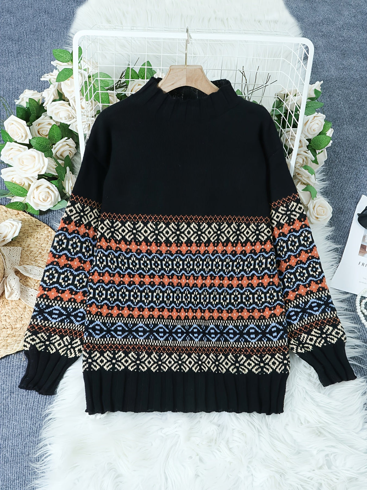 Thea | Pull vintage en jacquard à coupe ample
