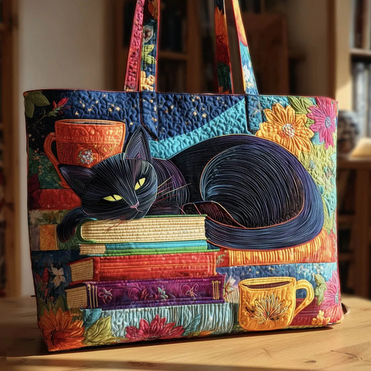 CHAT NOIR™ | SAC CABAS ARTISANAL DOUBLÉ (LIVRES ET TASSES)