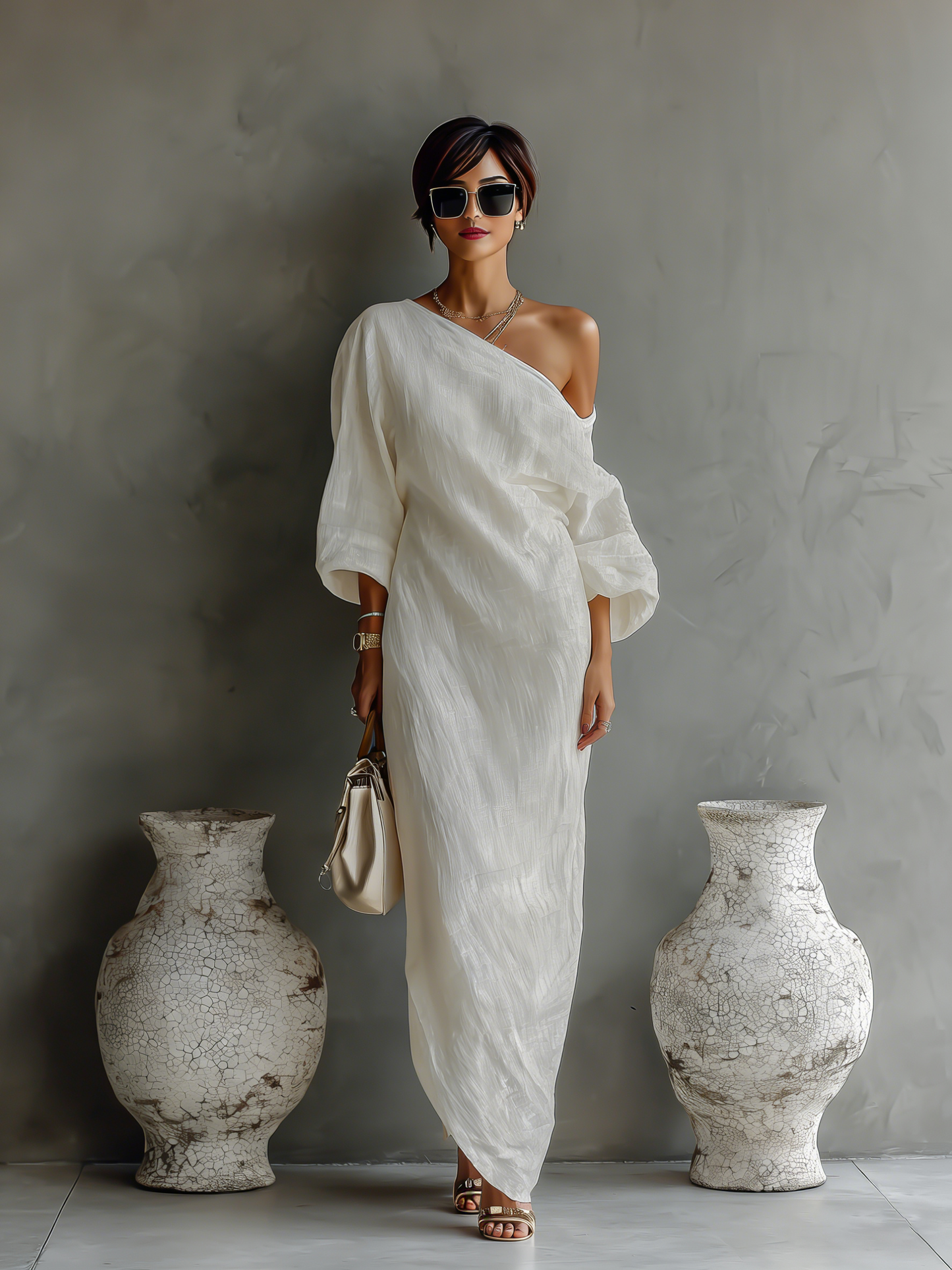 Hannelore™ | Robe Maxi Coton-Lin Épaule Découverte