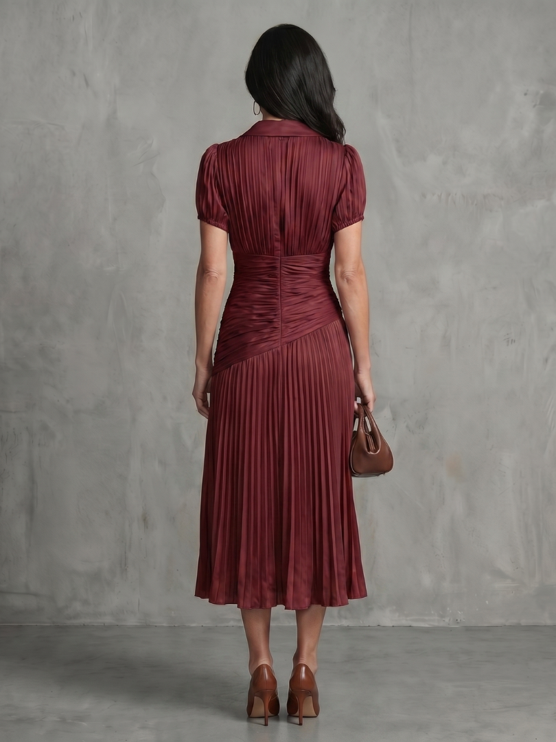 Salma™ | Robe midi rayée plissée