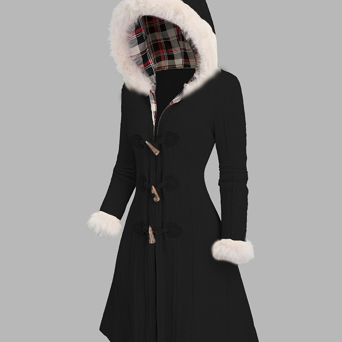 Nadia | Manteau long à capuche bordée de fourrure