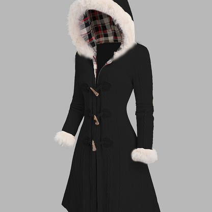 Nadia | Manteau long à capuche bordée de fourrure