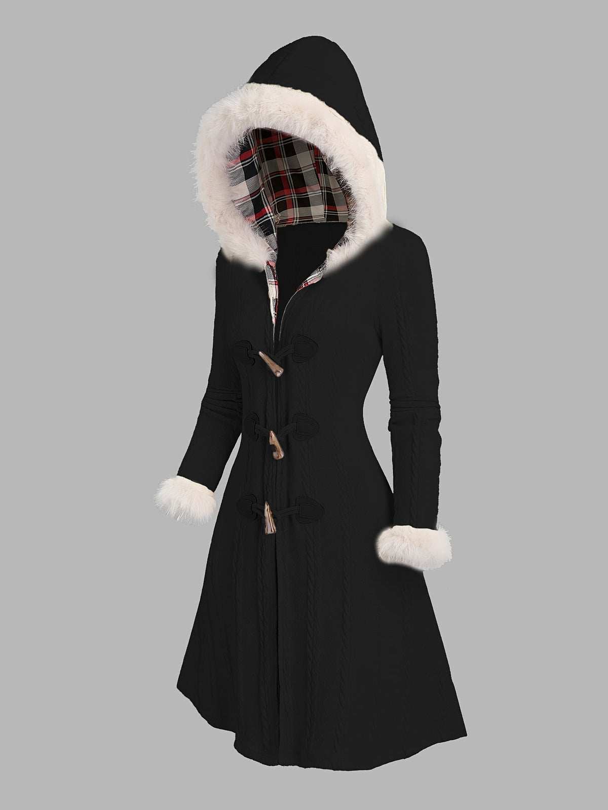 Nadia | Manteau long à capuche bordée de fourrure
