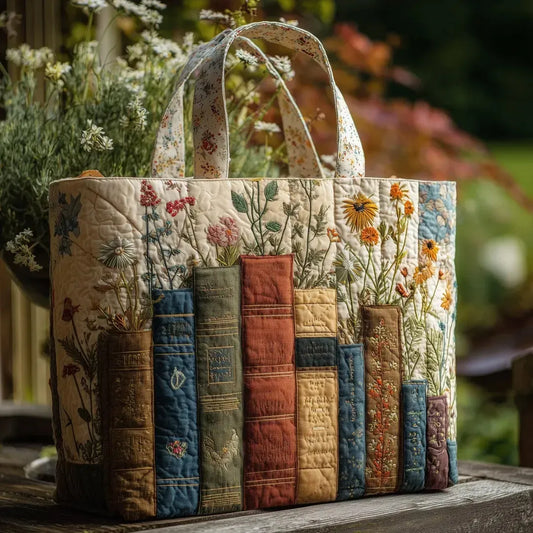 BIBLIFLEUR™ | SAC CABAS MATELASSÉ ARTISANAL (LIVRES ET FLEURS)
