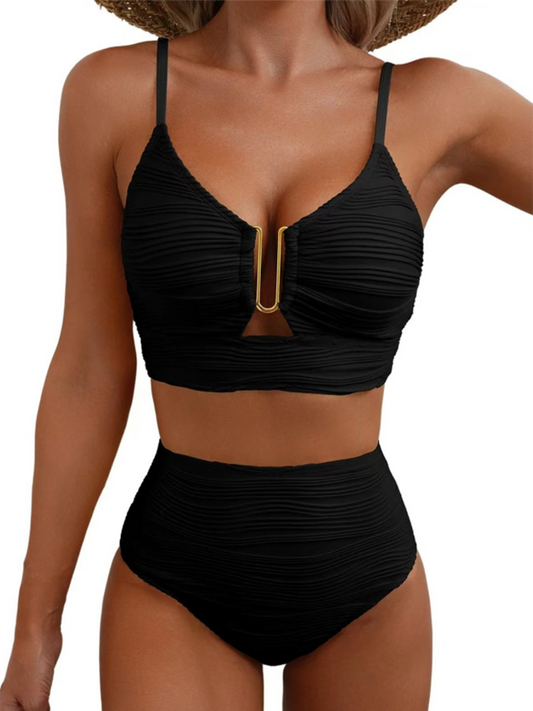 SIRENA™ | BIKINI FRONCÉ TAILLE HAUTE DÉTAIL DORÉ