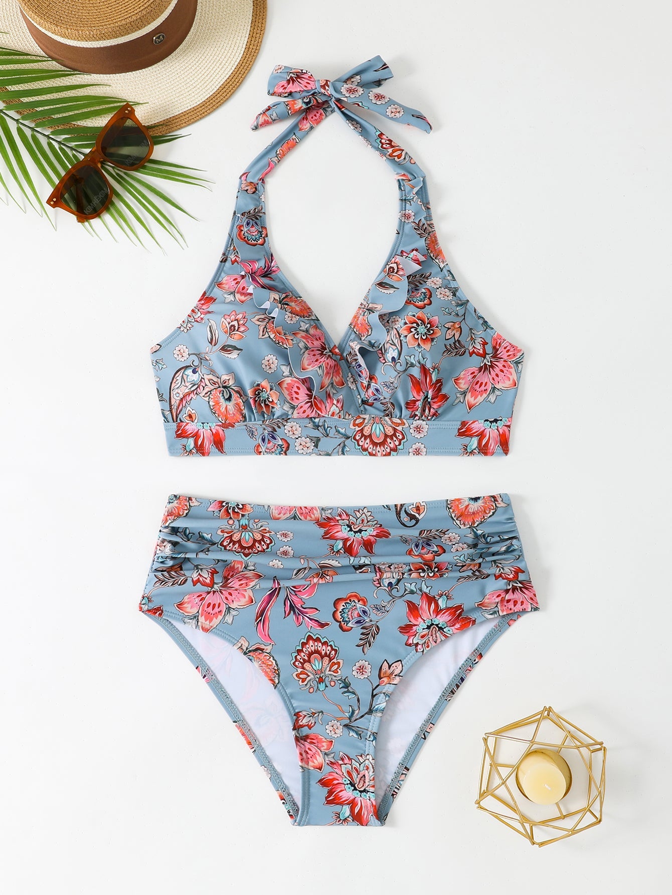 RIMINI™ | BIKINI HALTER À VOLANTS TAILLE HAUTE