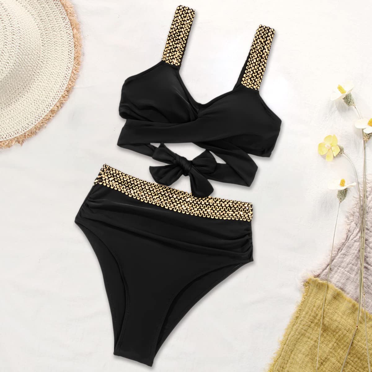 SOLÉDOR™ | BIKINI TAILLE HAUTE DÉTAILS DORÉS