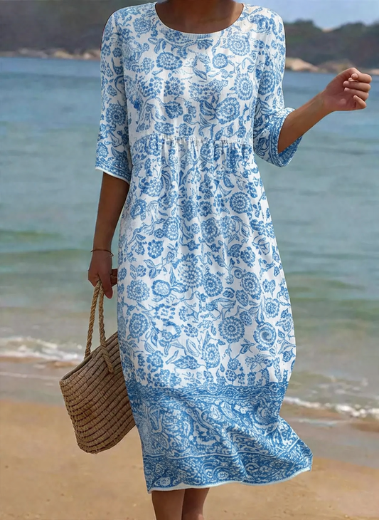 Blau | Elegantes Kleid mit Blumenmuster