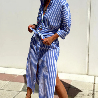 Noa™ | Robe chemise midi rayée décontractée
