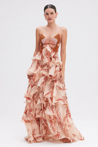 NAHIA™ | ROBE MAXI À VOLANTS