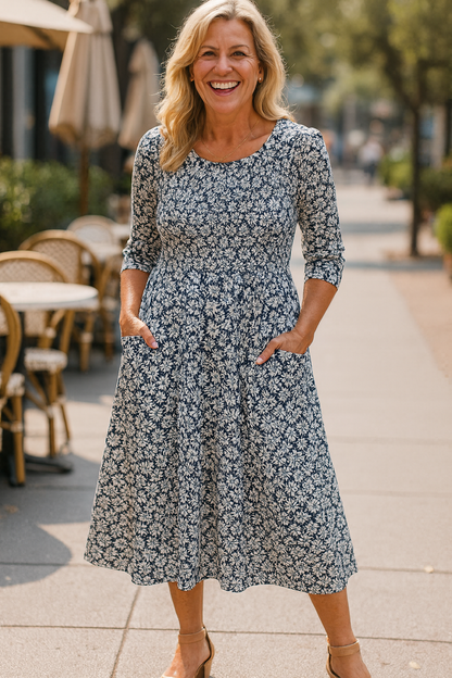 Jada™ | Midi-A-Linienkleid mit Blumenmuster und Taschen