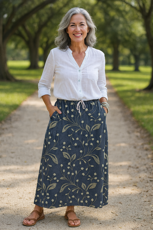 Eileen™ | Jupe longue fluide à imprimé floral avec taille confortable