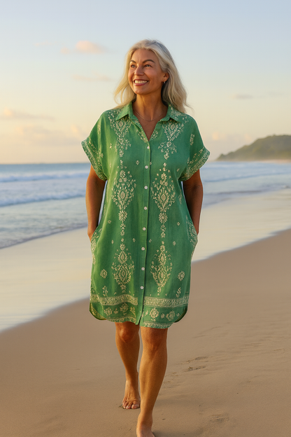 Fernanda™ | Robe bohème midi fluide en coton-lin