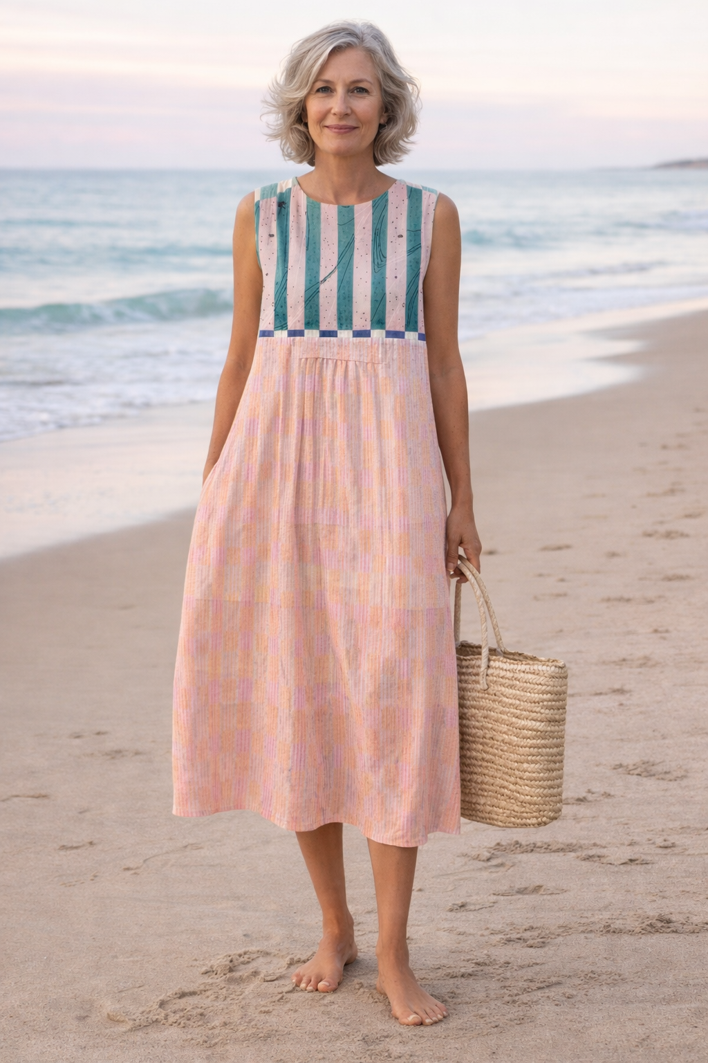 Lily™ Pastell gestreiftes Midikleid