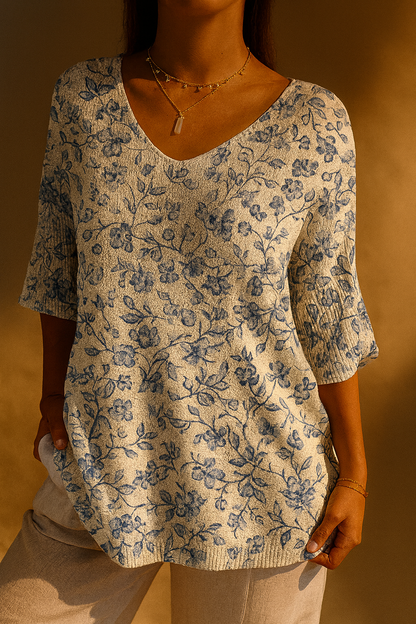 Aurélie | Maille à petites fleurs bleues
