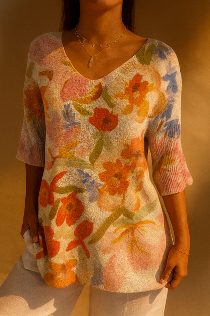 Béatrice | Tricot vintage à motifs floraux artistiques