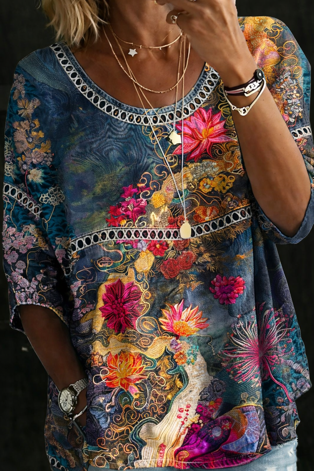 Nicole™ | Blouse en denim à fleurs vintage