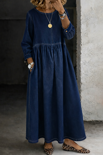 Melissa™ | Robe en jean col rond manches longues