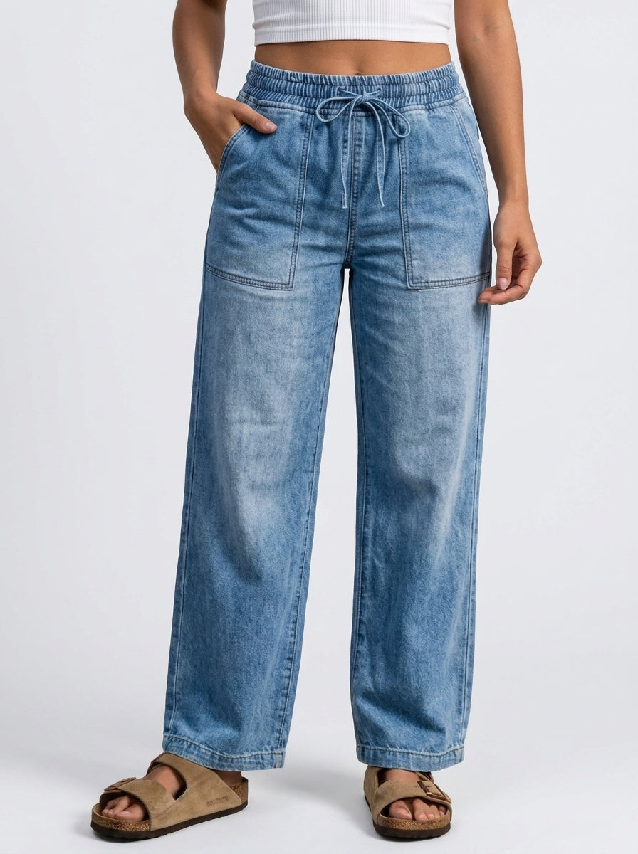 Yousra™ | Jean femme taille à cordon coupe large