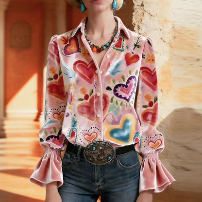Maureen™ | Blouse artistique à imprimé cœurs