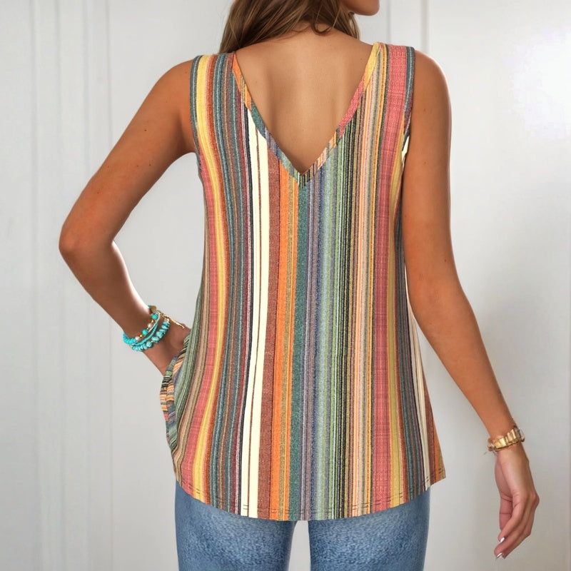 Isaline™ | Débardeur rayé multicolore à col V
