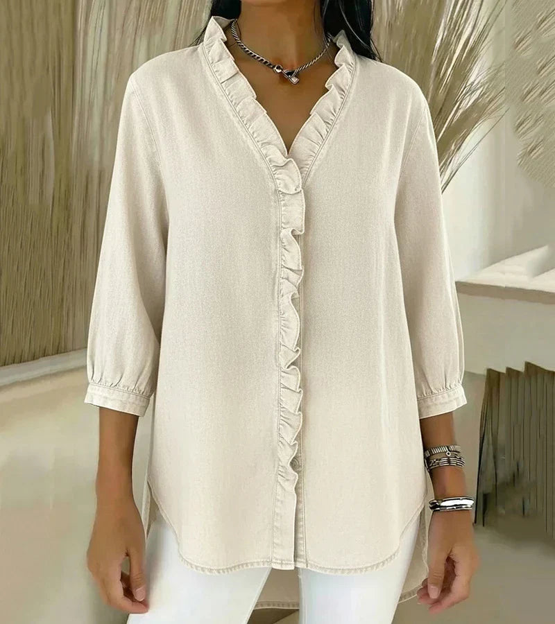 Maud™ | Blouse fluide col V volanté