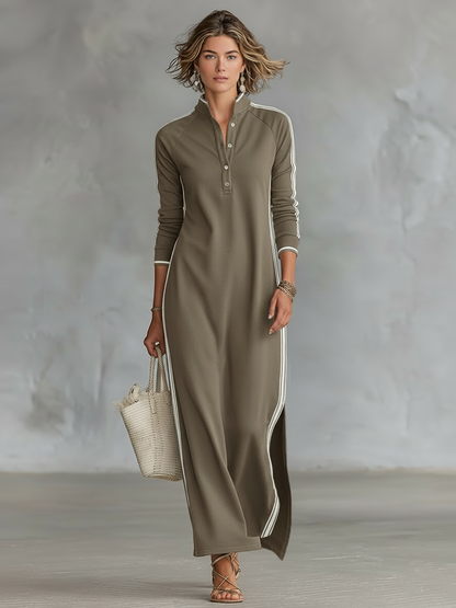 Kassandra™ | Robe Maxi Sweat Col Boutonné