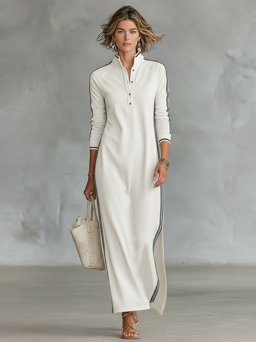 Kassandra™ | Robe Maxi Sweat Col Boutonné