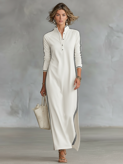 Kassandra™ | Robe Maxi Sweat Col Boutonné