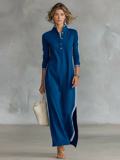 Kassandra™ | Robe Maxi Sweat Col Boutonné