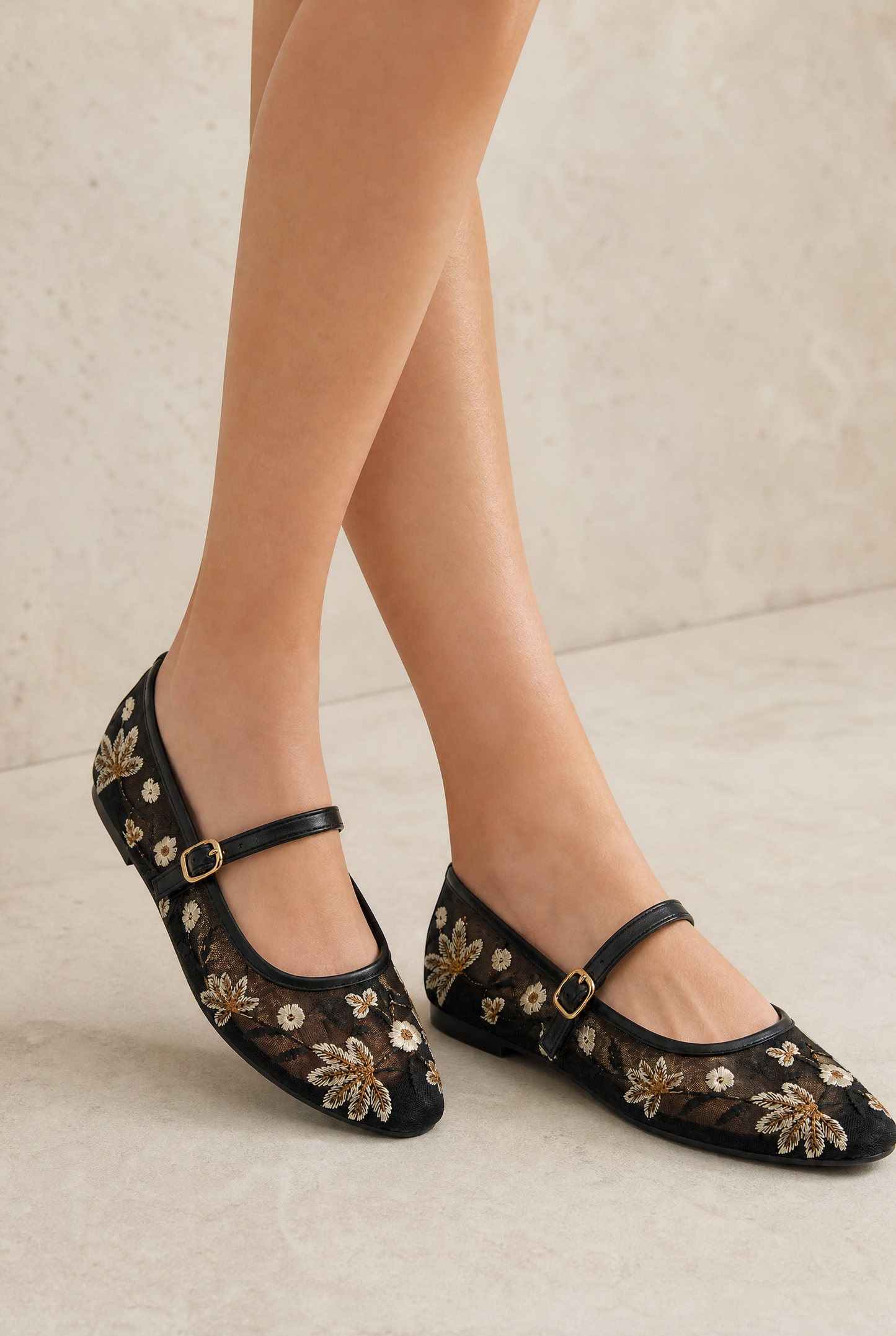 Elkea™ | Ballerines Mary Jane en dentelle brodée