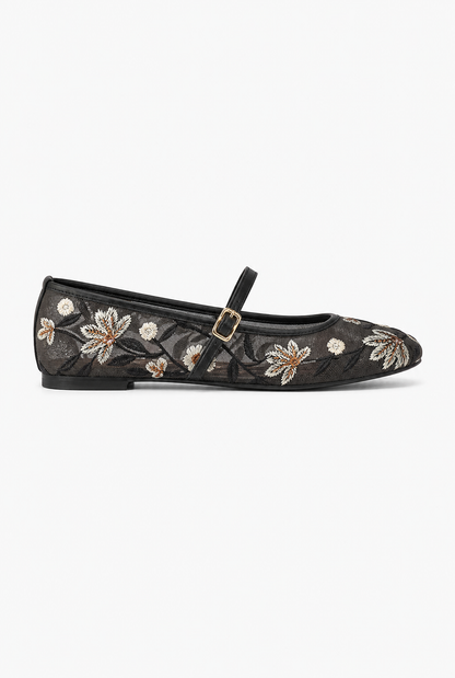 Elkea™ | Ballerines Mary Jane en dentelle brodée