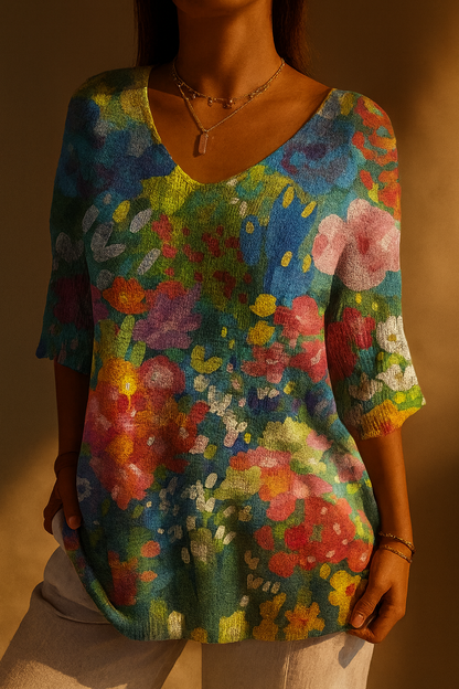 Sylvie | Vintage Pullover mit künstlerischem Blumenmuster
