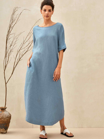 Émilie™ | Robe longue en lin coupe kimono