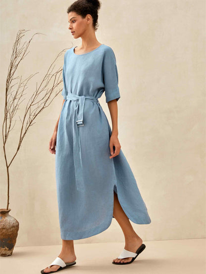 Émilie™ | Robe longue en lin coupe kimono