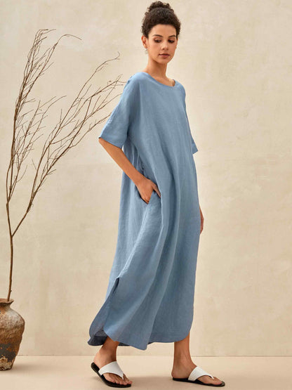 Émilie™ | Robe longue en lin coupe kimono