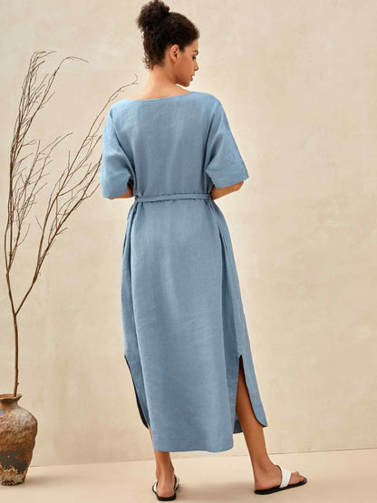 Émilie™ | Robe longue en lin coupe kimono