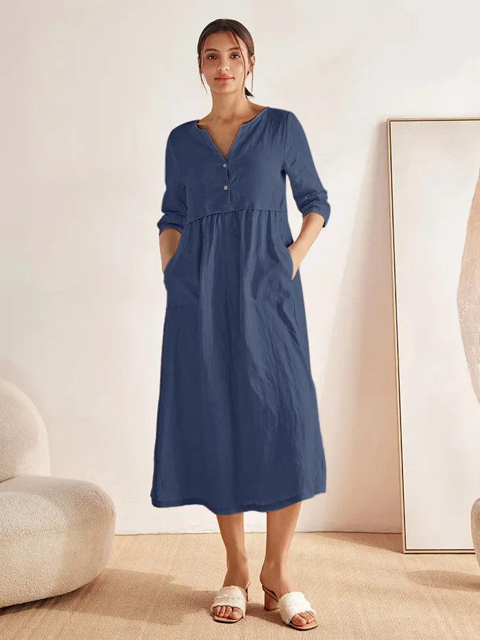 Lucie™ | Robe longue en lin à col en V