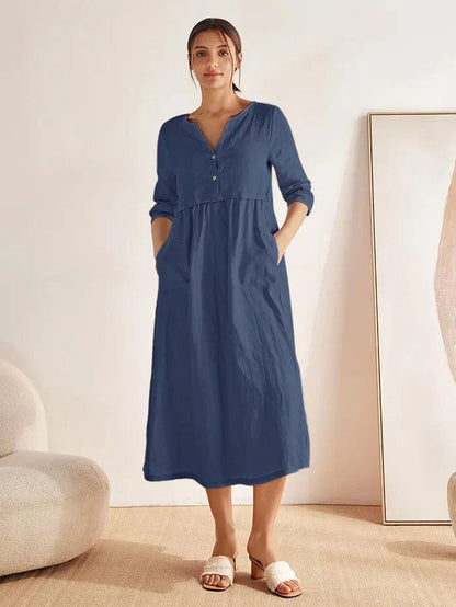 Lucie™ | Robe longue en lin à col en V