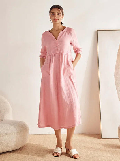 Lucie™ | Robe longue en lin à col en V