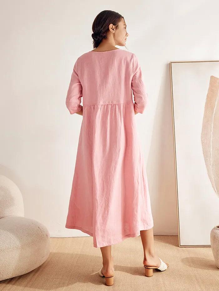 Lucie™ | Robe longue en lin à col en V