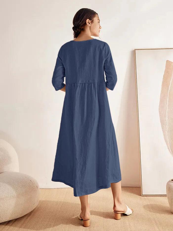 Lucie™ | Robe longue en lin à col en V