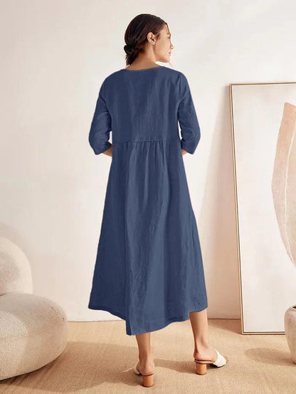 Lucie™ | Robe longue en lin à col en V